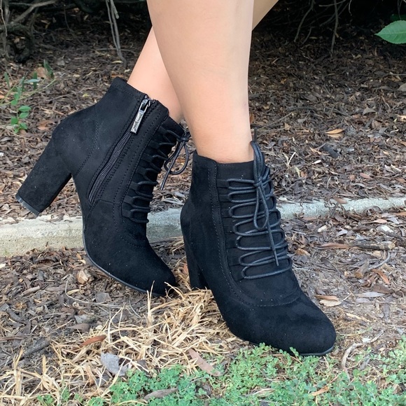 Black Faux Suede Booties - Picture 4 of 6